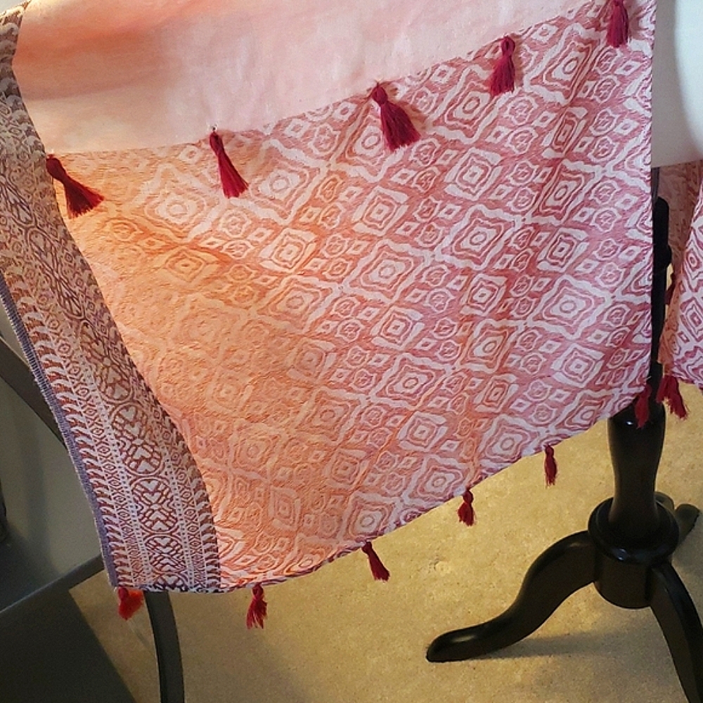 LONG BOHO DUSTER KIMONO SWIM COVER UP PINK RED BROWN PEACH AZTEC TASSLES… - Picture 3 of 7